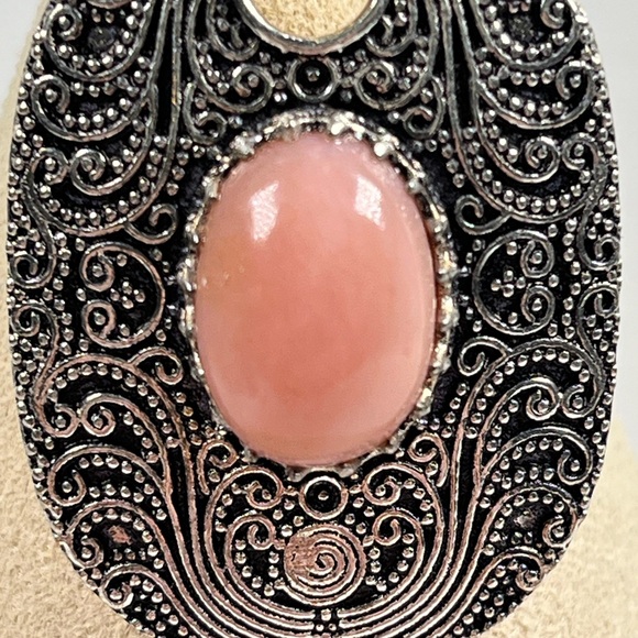 925 Sterling Silver Overlay Pink Opal Gemstone Statement Pendant - Picture 2 of 7